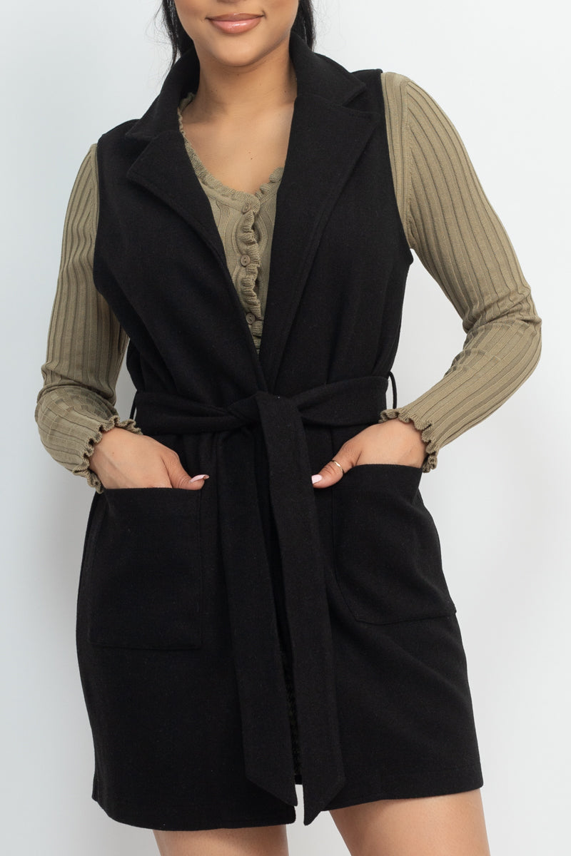 BELTED SLEEVLESS COAT