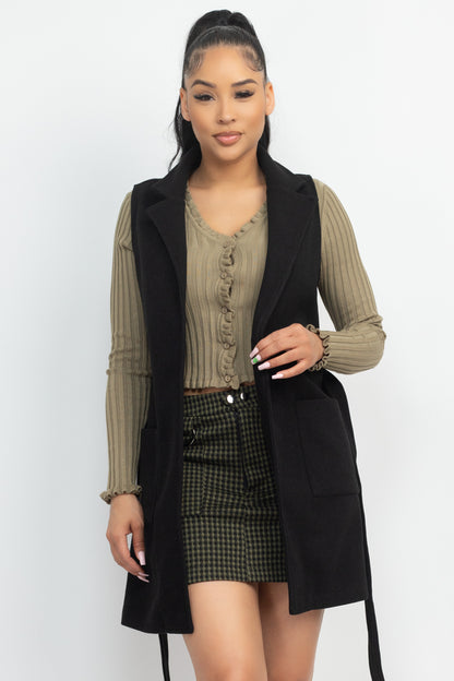 BELTED SLEEVLESS COAT