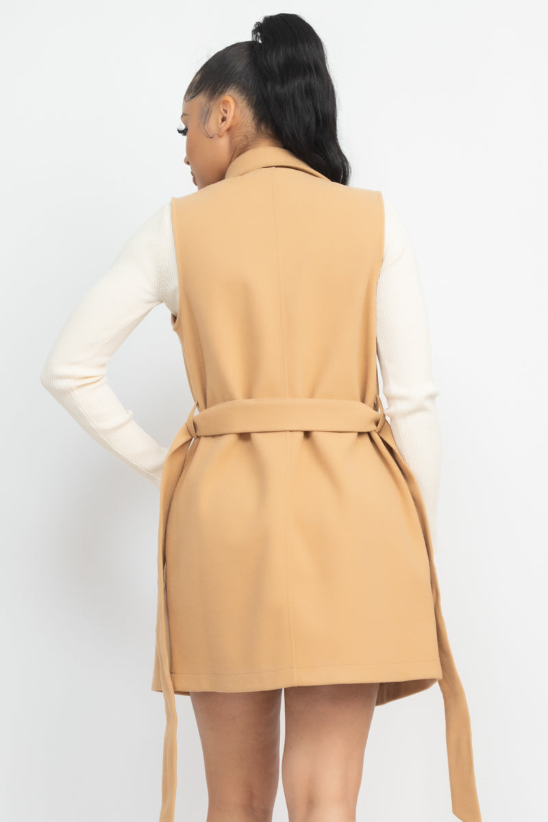 BELTED SLEEVLESS COAT