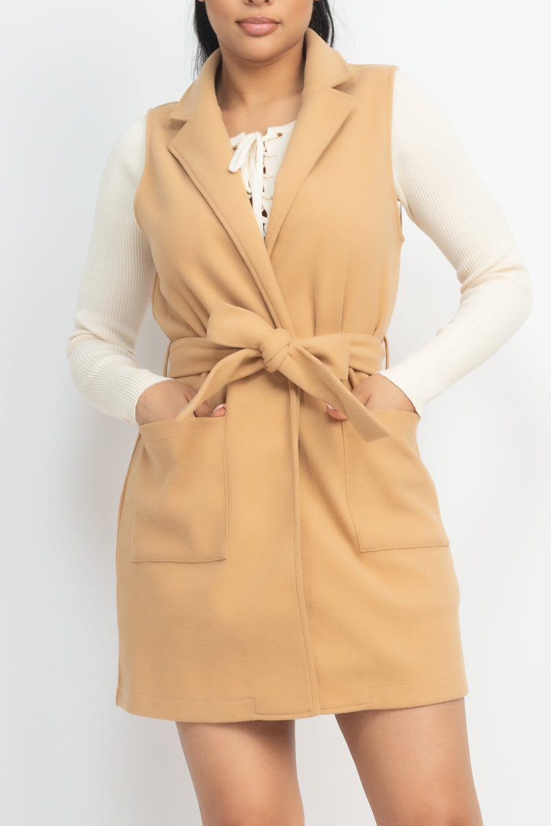 BELTED SLEEVLESS COAT