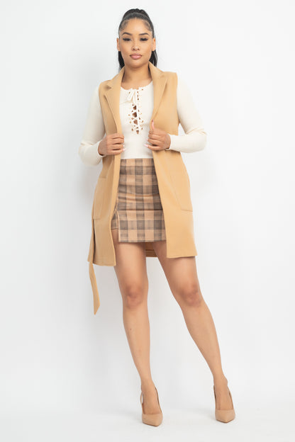 BELTED SLEEVLESS COAT