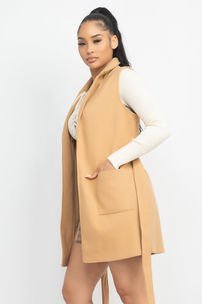 BELTED SLEEVLESS COAT