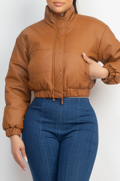 SNAP BUTTON PADDED CROP JACKET