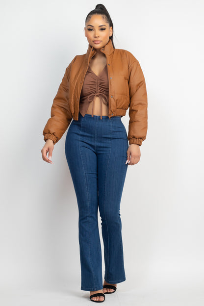 SNAP BUTTON PADDED CROP JACKET