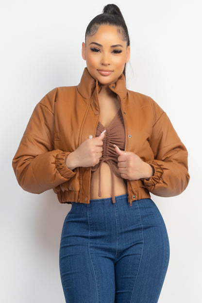 SNAP BUTTON PADDED CROP JACKET