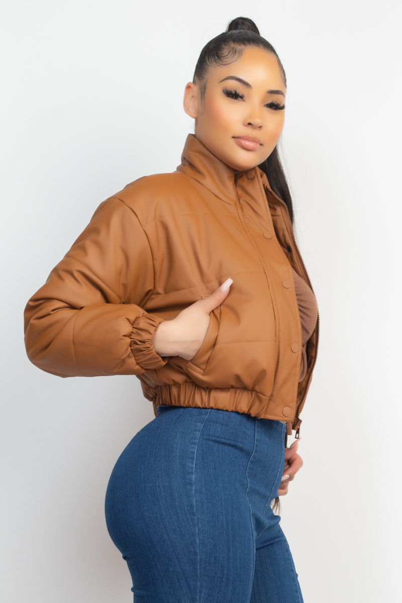 SNAP BUTTON PADDED CROP JACKET