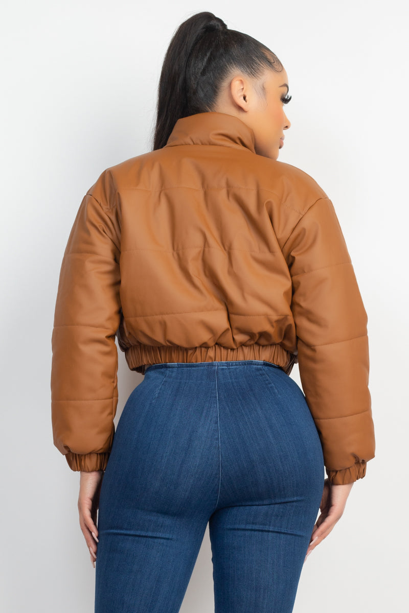 SNAP BUTTON PADDED CROP JACKET