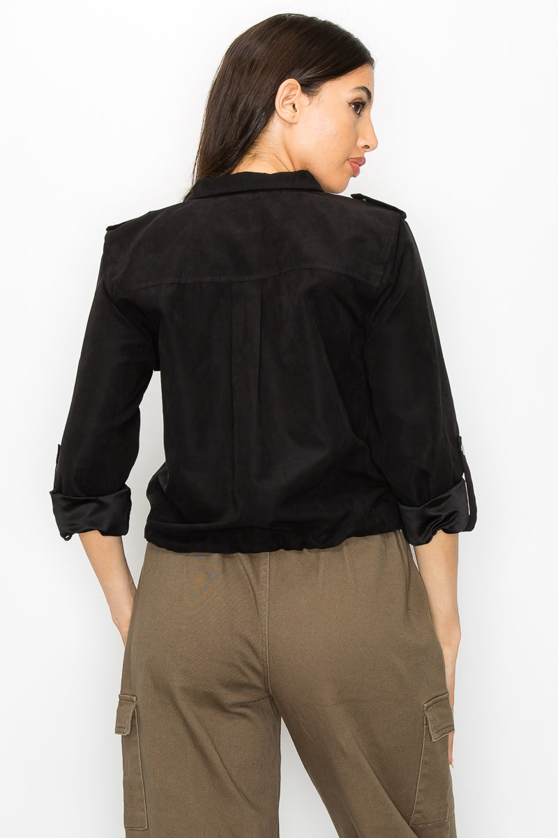 Button-Front Drawstring Jacket