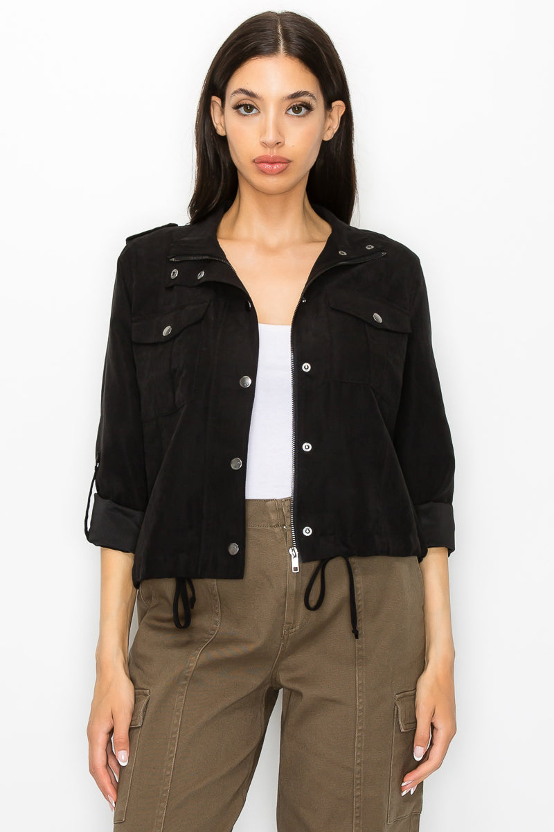 Button-Front Drawstring Jacket