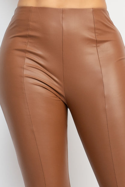 FAUX LEATHER FITTED FLARE PANTS