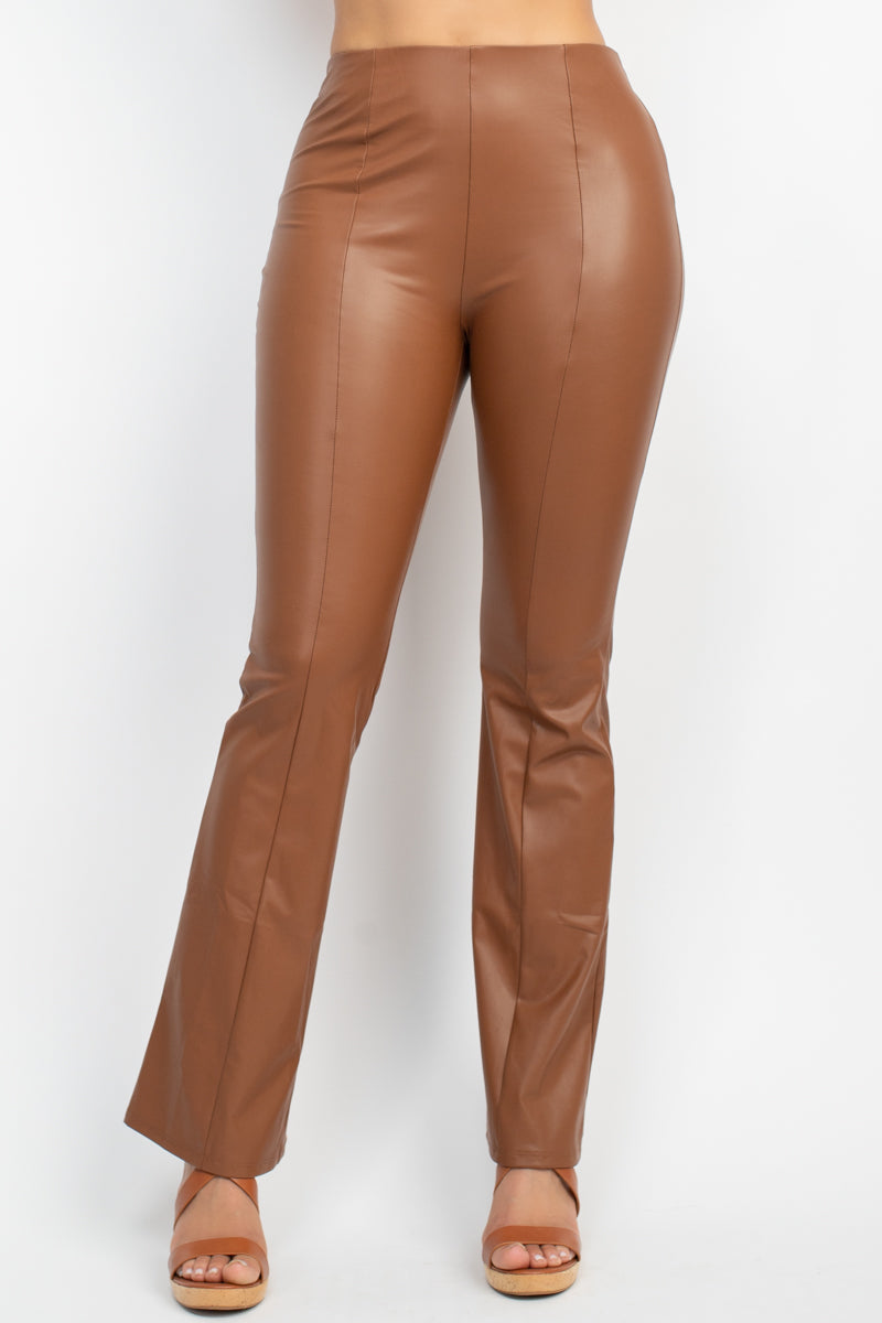 FAUX LEATHER FITTED FLARE PANTS