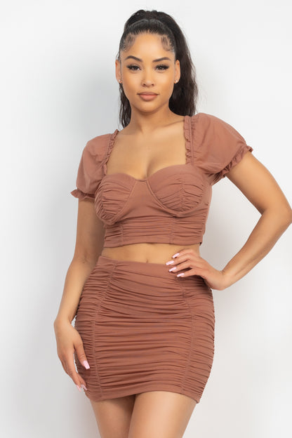 RUCHED TOP & SKIRT SET