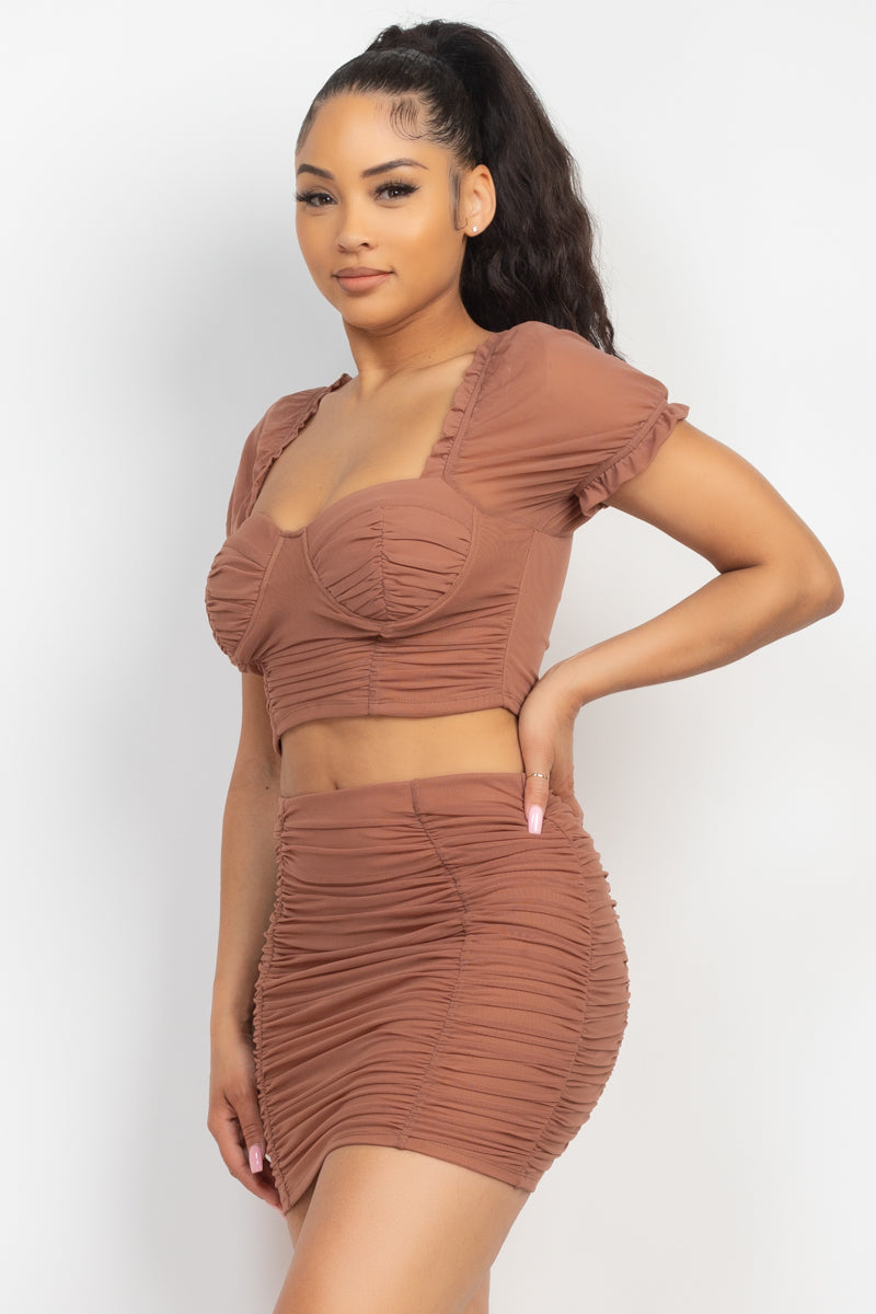 RUCHED TOP & SKIRT SET