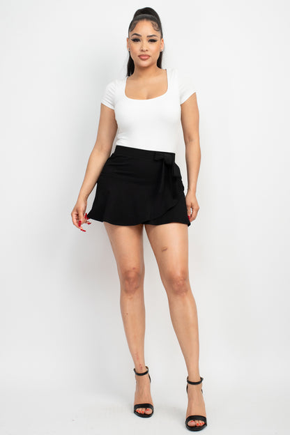 RIBBON RUFFLED WRAP STYLE SKORT