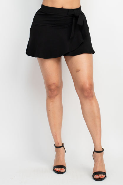 RIBBON RUFFLED WRAP STYLE SKORT