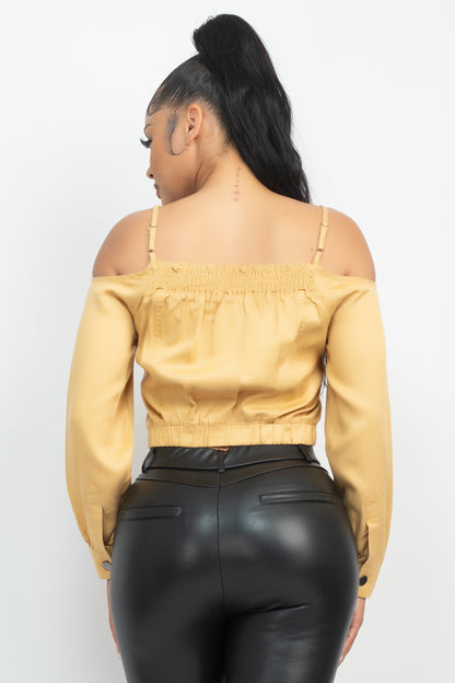 Cold Shoulder Button-Front Top