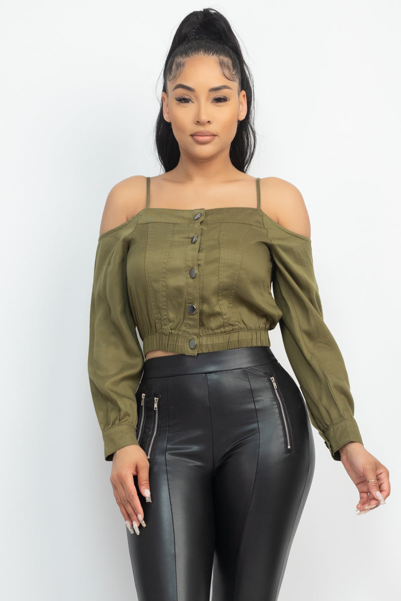 Cold Shoulder Button-Front Top