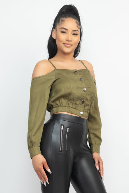 Cold Shoulder Button-Front Top