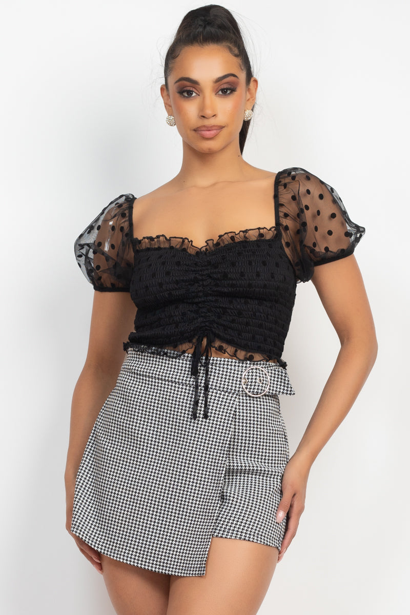 DOTTED SMOCK PUFF SLEEVE TOP