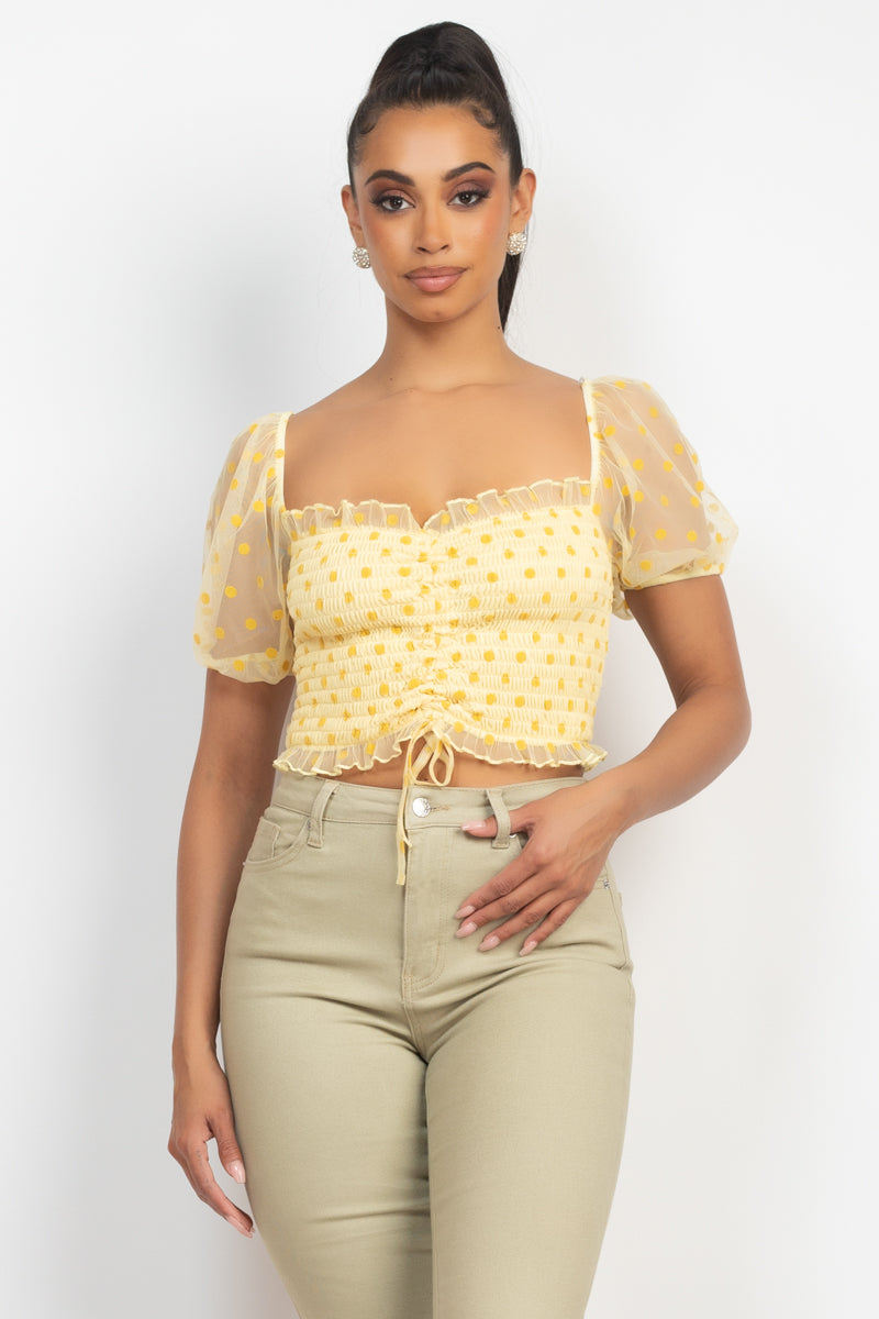 DOTTED SMOCK PUFF SLEEVE TOP