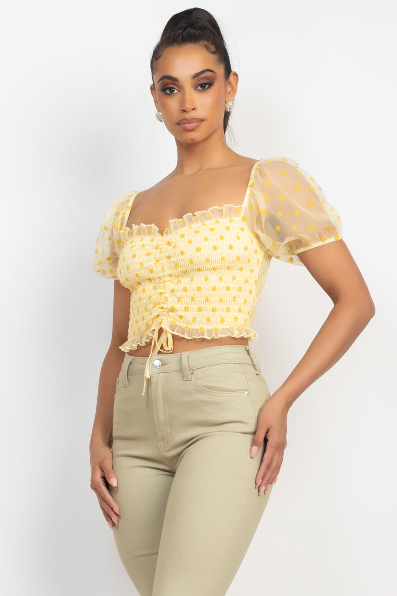 DOTTED SMOCK PUFF SLEEVE TOP