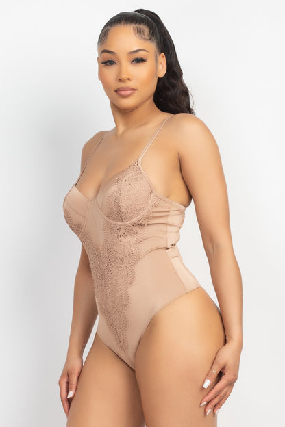 SATIN PADDED BRA LACE TRIM BODYSUIT