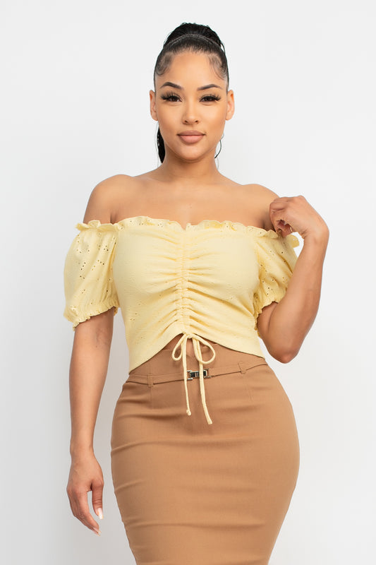 FRONT RUCHED RUFFLED TRIM TOP