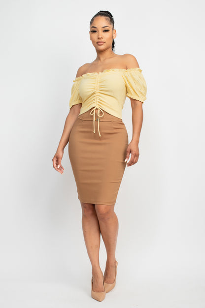 FRONT RUCHED RUFFLED TRIM TOP