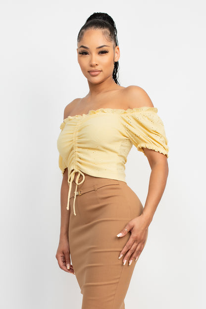 FRONT RUCHED RUFFLED TRIM TOP