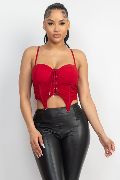 RUCHED LACE-UP ZIPPERED CORSET TOP