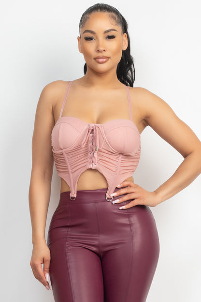 RUCHED LACE-UP ZIPPERED CORSET TOP