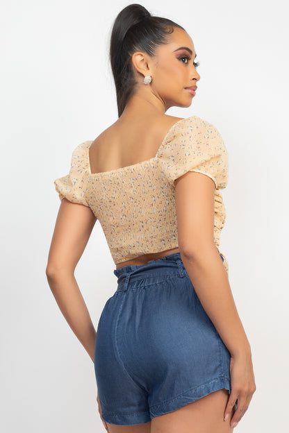 Ditsy Back Shirring Ruched Top