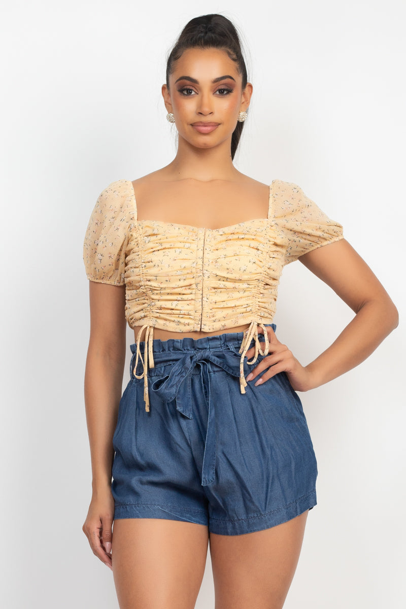 Ditsy Back Shirring Ruched Top