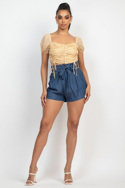 Ditsy Back Shirring Ruched Top