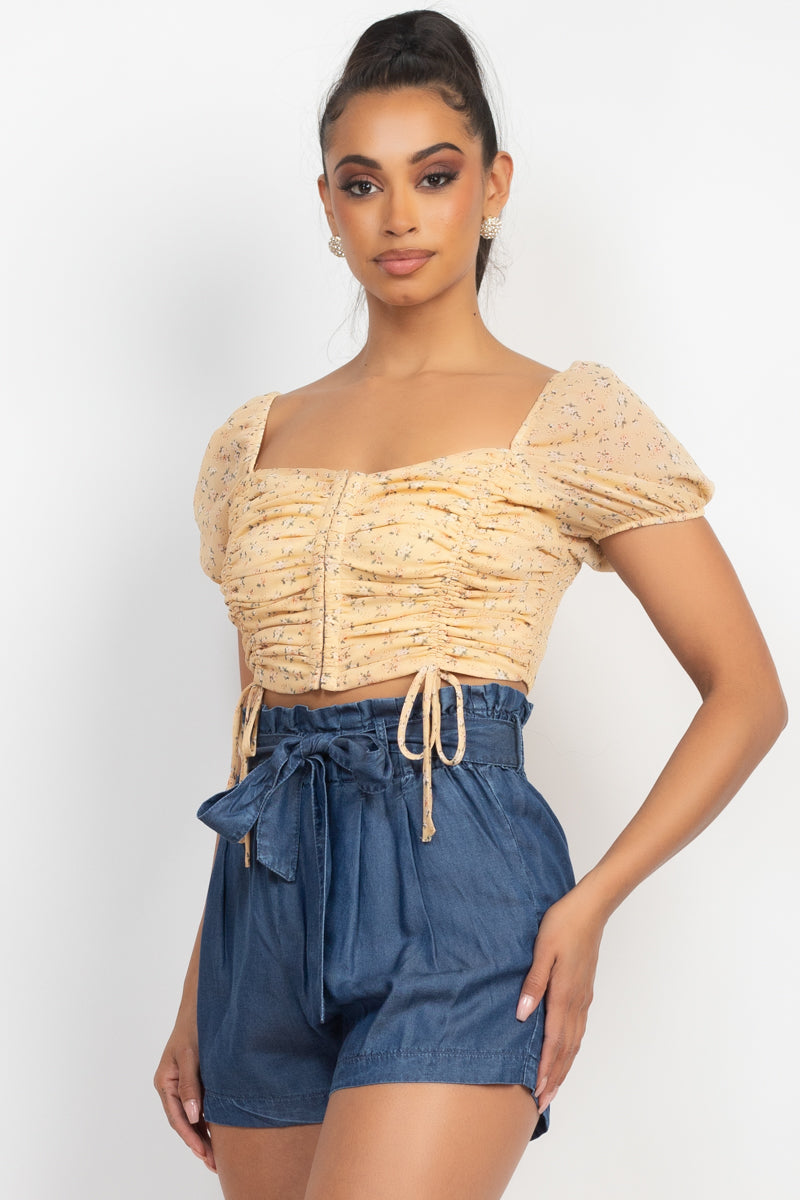 Ditsy Back Shirring Ruched Top