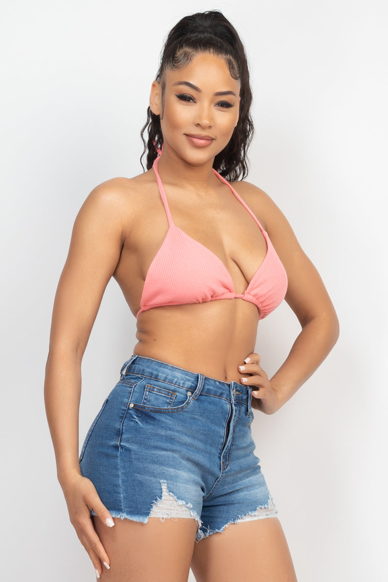 Ribbed Halter Bralette with Wrap Crop Top