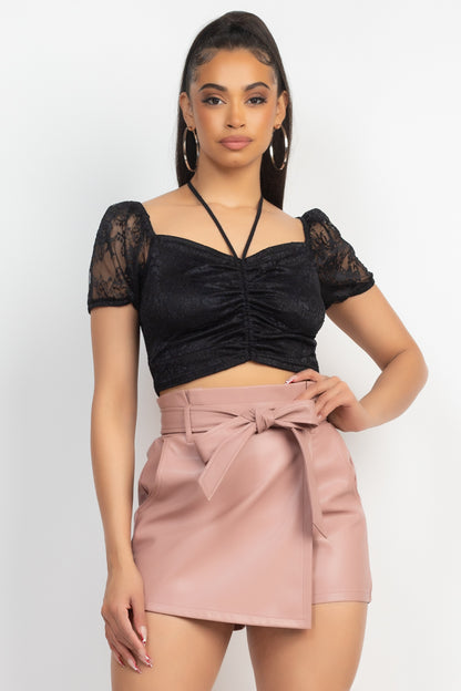 Floral Lace Ruching Crop Top