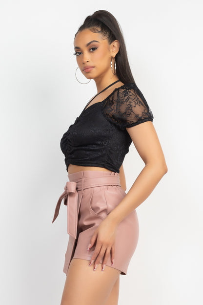 Floral Lace Ruching Crop Top