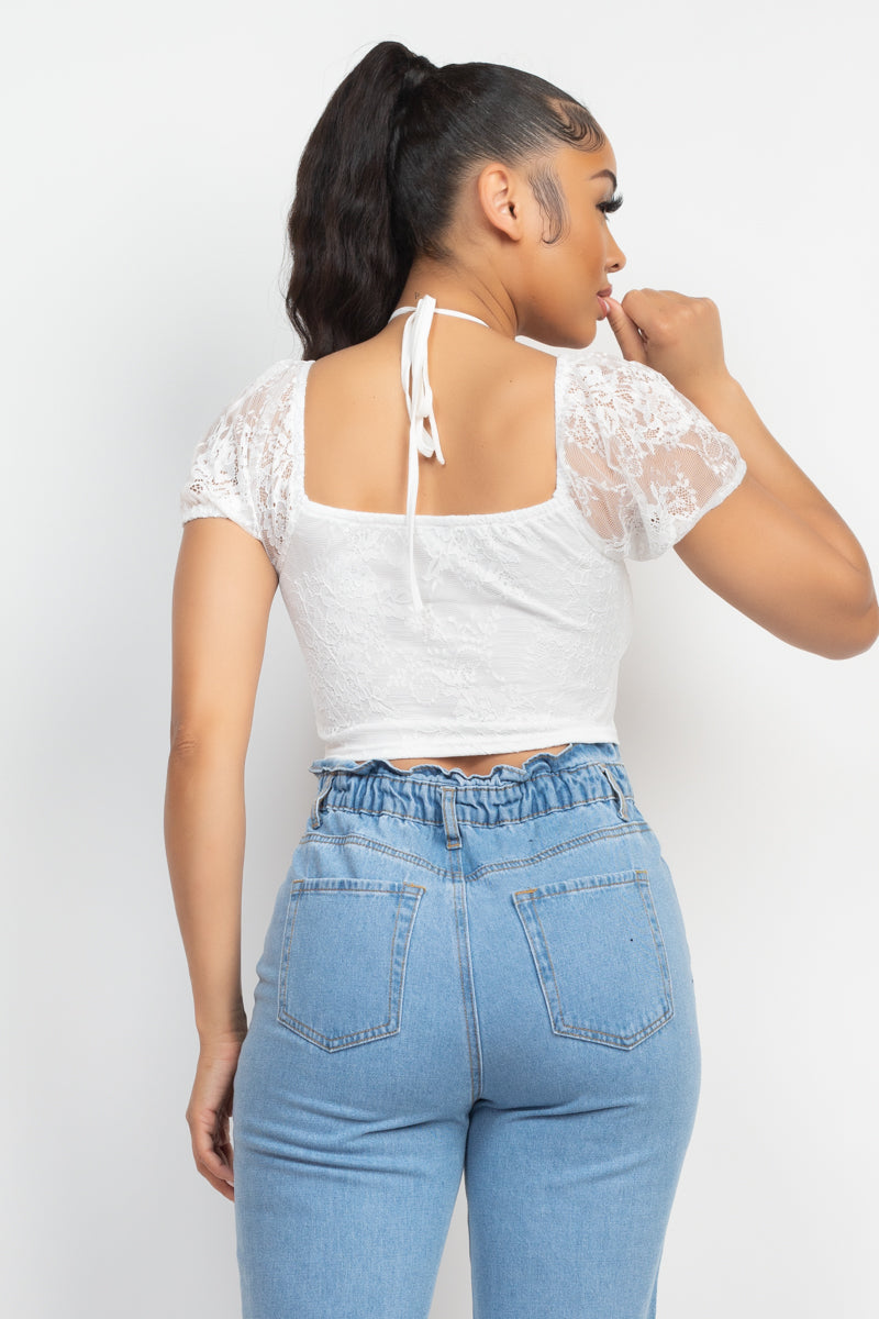 Floral Lace Ruching Crop Top