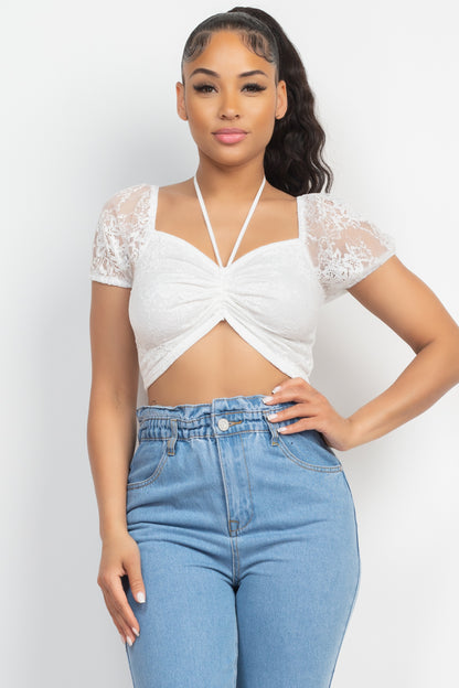 Floral Lace Ruching Crop Top