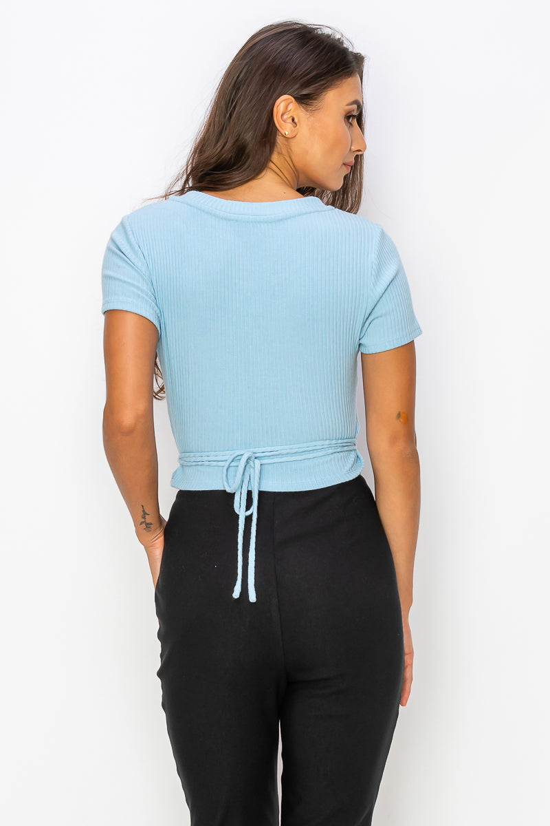 Ruched Solid Self-Tie Crop Top