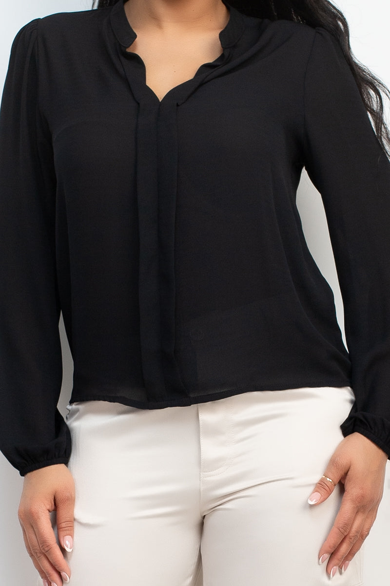 V-Bar Placket Long Sleeve Blouse