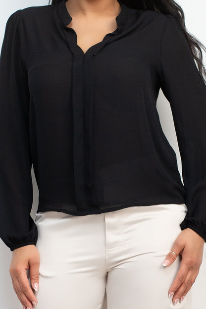 V-Bar Placket Long Sleeve Blouse