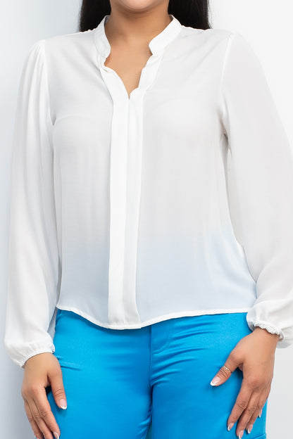 V-Bar Placket Long Sleeve Blouse