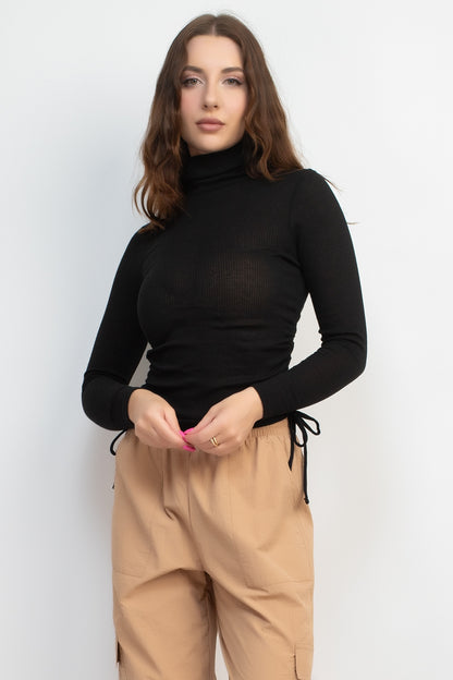 Turtle Neck Side Ruched Top