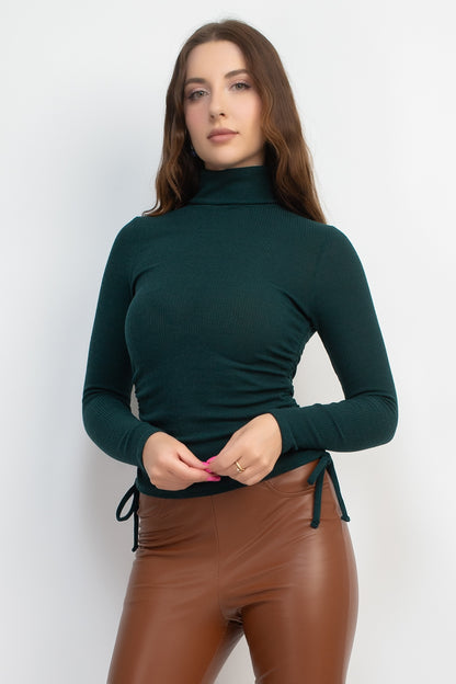 Turtle Neck Side Ruched Top