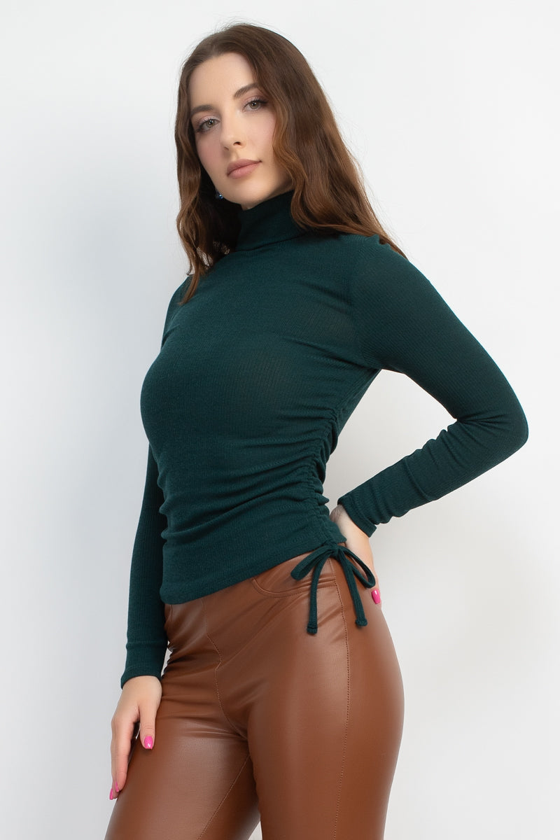 Turtle Neck Side Ruched Top