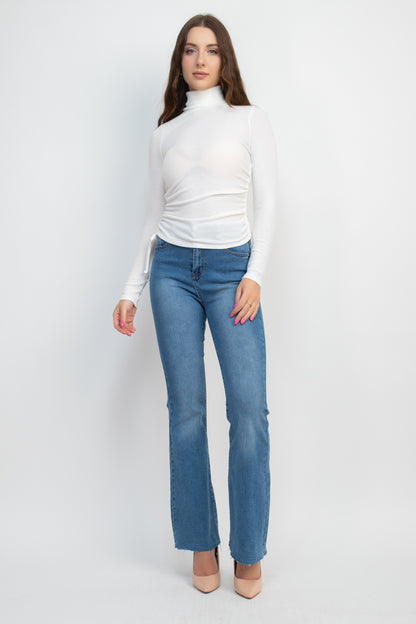 Turtle Neck Side Ruched Top