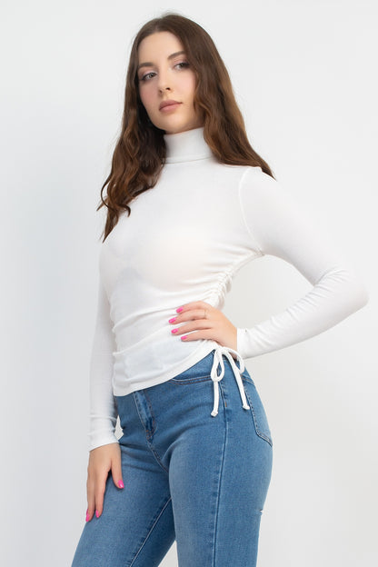 Turtle Neck Side Ruched Top