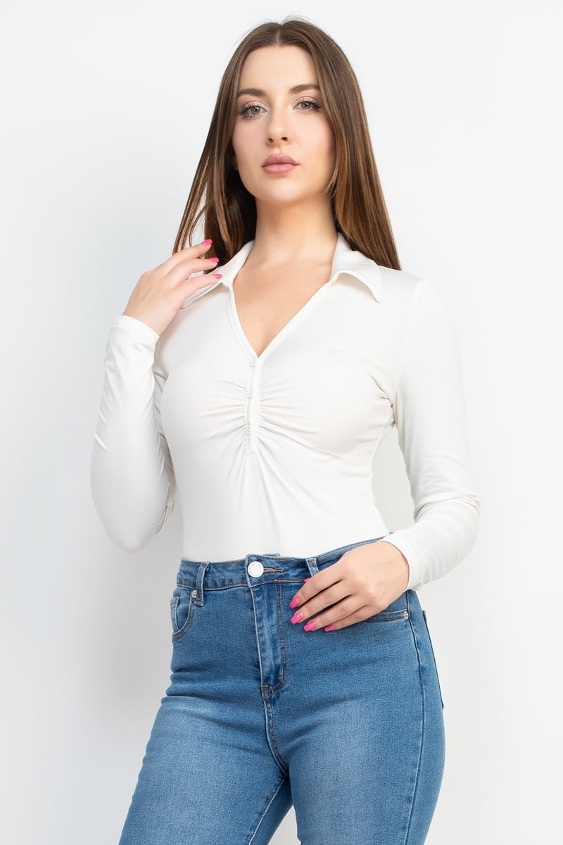 Button-Front Long Sleeve Bodysuit Top